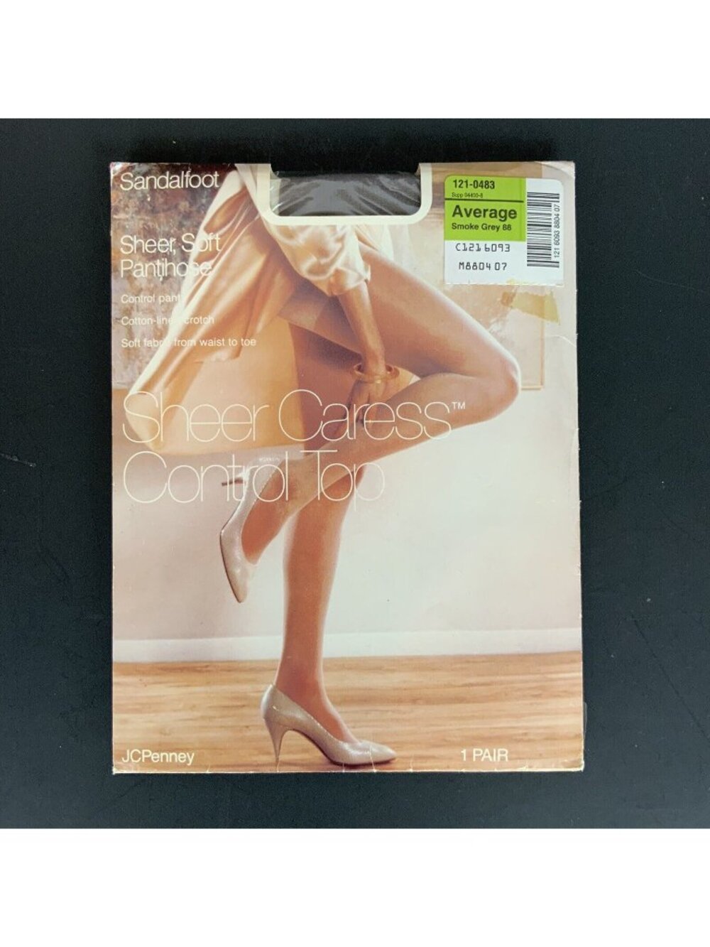 JCPenney Sheer Caress Control Top Pantyhose Average Smoke Grey Sandalfoot